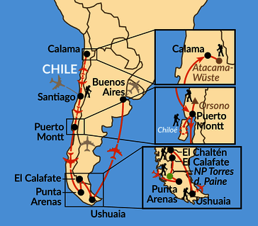 Karte: Höhepunkte Chile und Argentinien