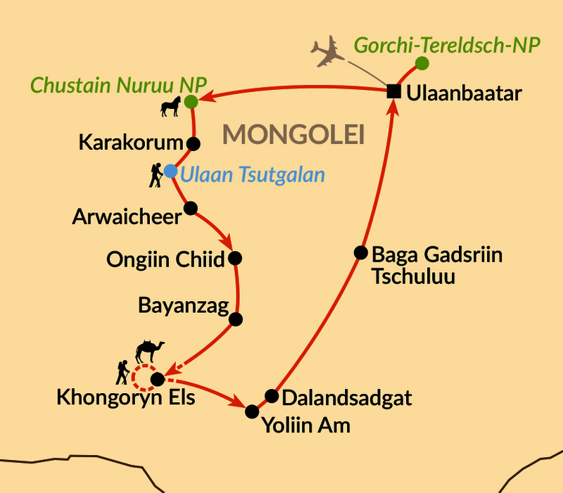 Karte: Von Ulaanbaatar in die Wüste Gobi