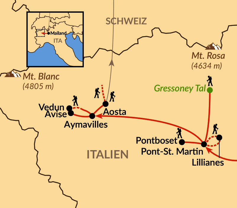 Karte: Aostatal – kleinste und urtypisch alpine Region Italiens