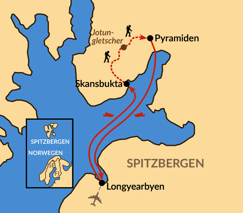 Karte: Wildnistrekking auf Spitzbergen