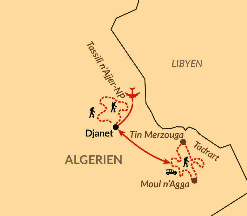 Karte: Sahara-Trekking Tassili n´Ajjer-Plateau, Erg Admer und Tadrart