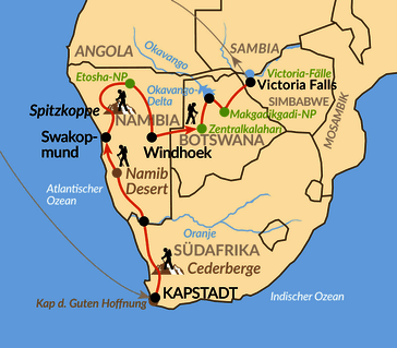 Karte: Große Explorer Tour im südlichen Afrika