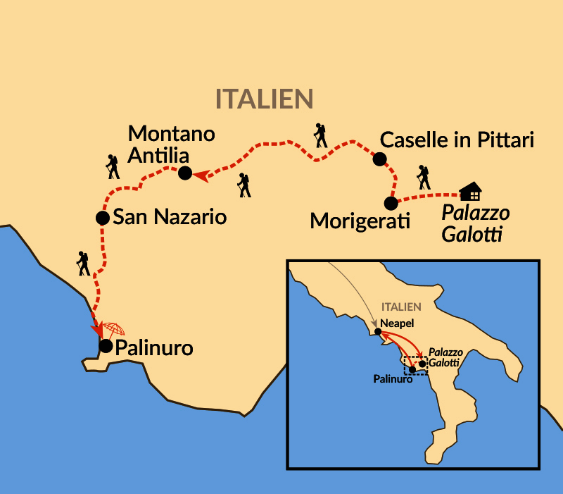 Karte: Pilgern im Cilento Nationalpark mit Ausklang am Meer