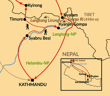 Karte: Von Nepal nach Tibet und zum Zentrum des Universums