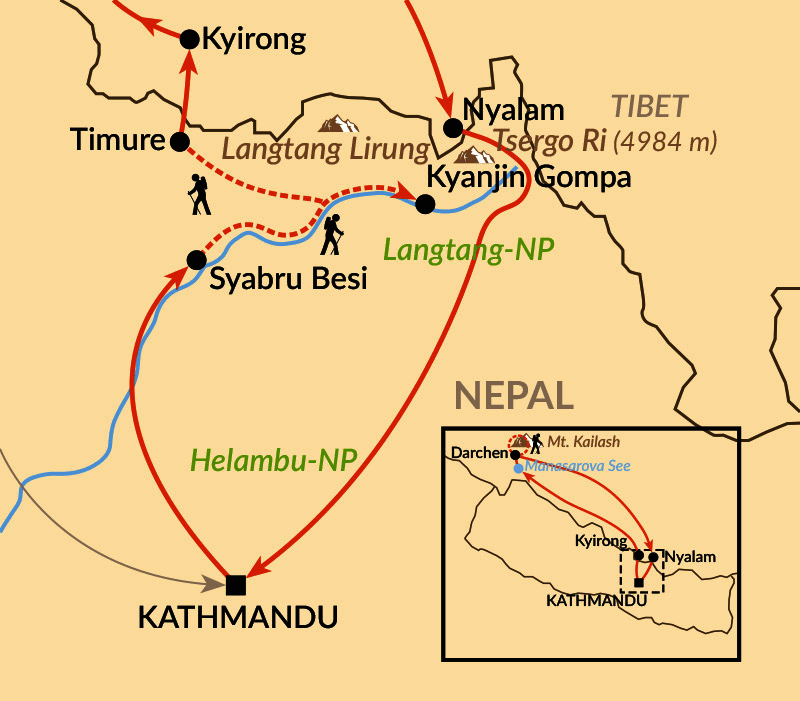 Karte: Von Nepal nach Tibet und zum Zentrum des Universums