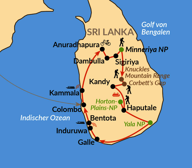 Karte: Natur, Kultur und Wohlfühlmomente auf Sri Lanka
