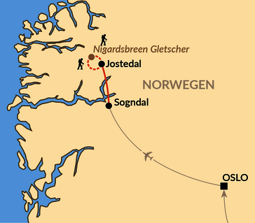 Karte: Wanderwoche zwischen Fjord und Gletscher