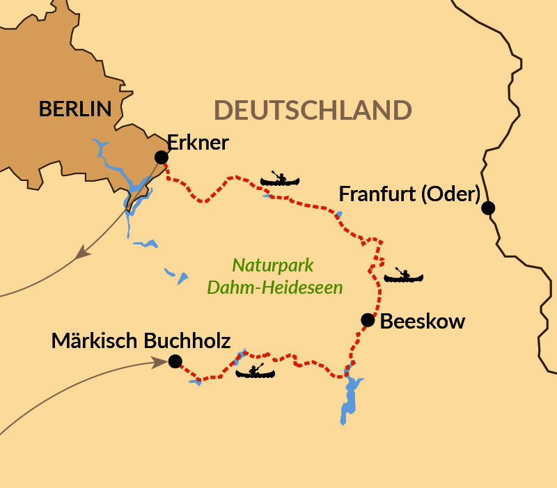 Karte: Kanureise auf der Märkischen Umfahrt - Naturerlebnis pur im Herzen von Brandenburg