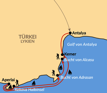 Karte: Mit Yacht und Yoga entlang der Lykischen Küste