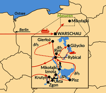 Karte: Masuren per Kanu, Rad und zu Fuß