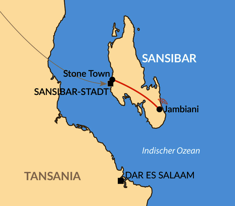 Karte: Reisebaustein: Sansibar - Gewürze, Geschichte und Geruhsamkeit