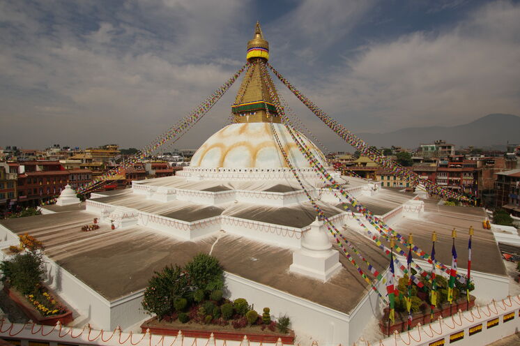 Der Stupa von Boudanath - eines der buddhistischen Heiligtümer und UNESCO-Weltkulturerbe im Kathmandu-Tal